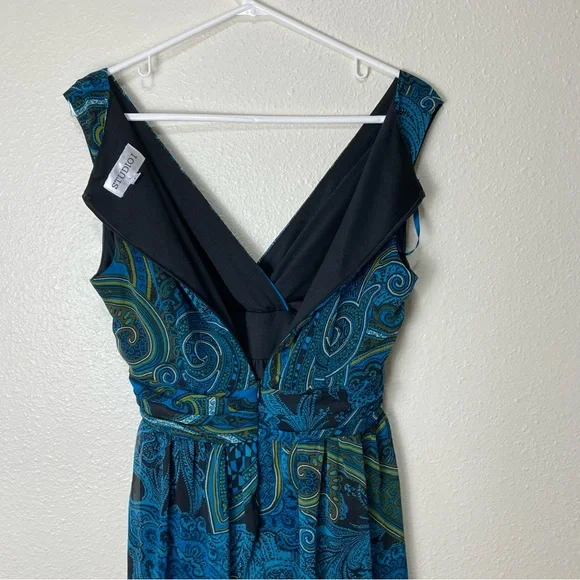 Studio I Paisley Midi Dress Blue  Green Sleeveless Empire Waist Pleated Sz 8 - Picture 4 of 16